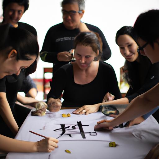 Participants engaging in a calligraphy class during the Cultural Exchange Program in China.