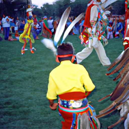 Embracing Native American heritage: A captivating powwow ceremony showcasing the vibrant traditions and spirituality of the Native American culture in the Wild West.